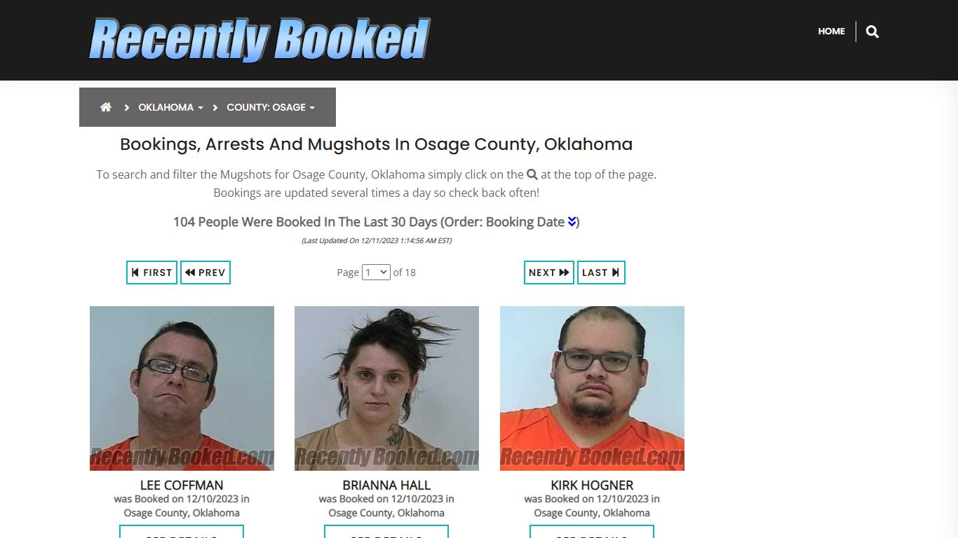 Bookings, Arrests and Mugshots in Osage County, Oklahoma - Recently Booked