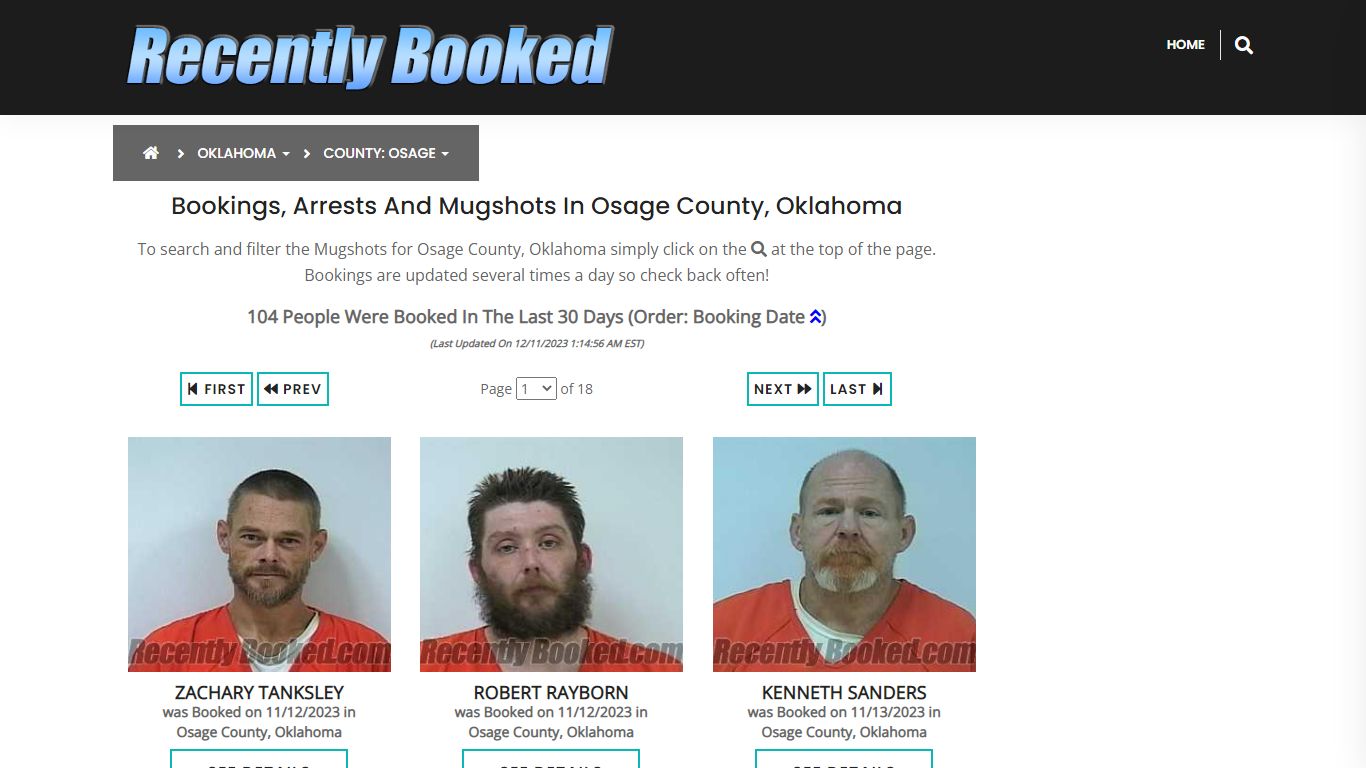 Bookings, Arrests and Mugshots in Osage County, Oklahoma